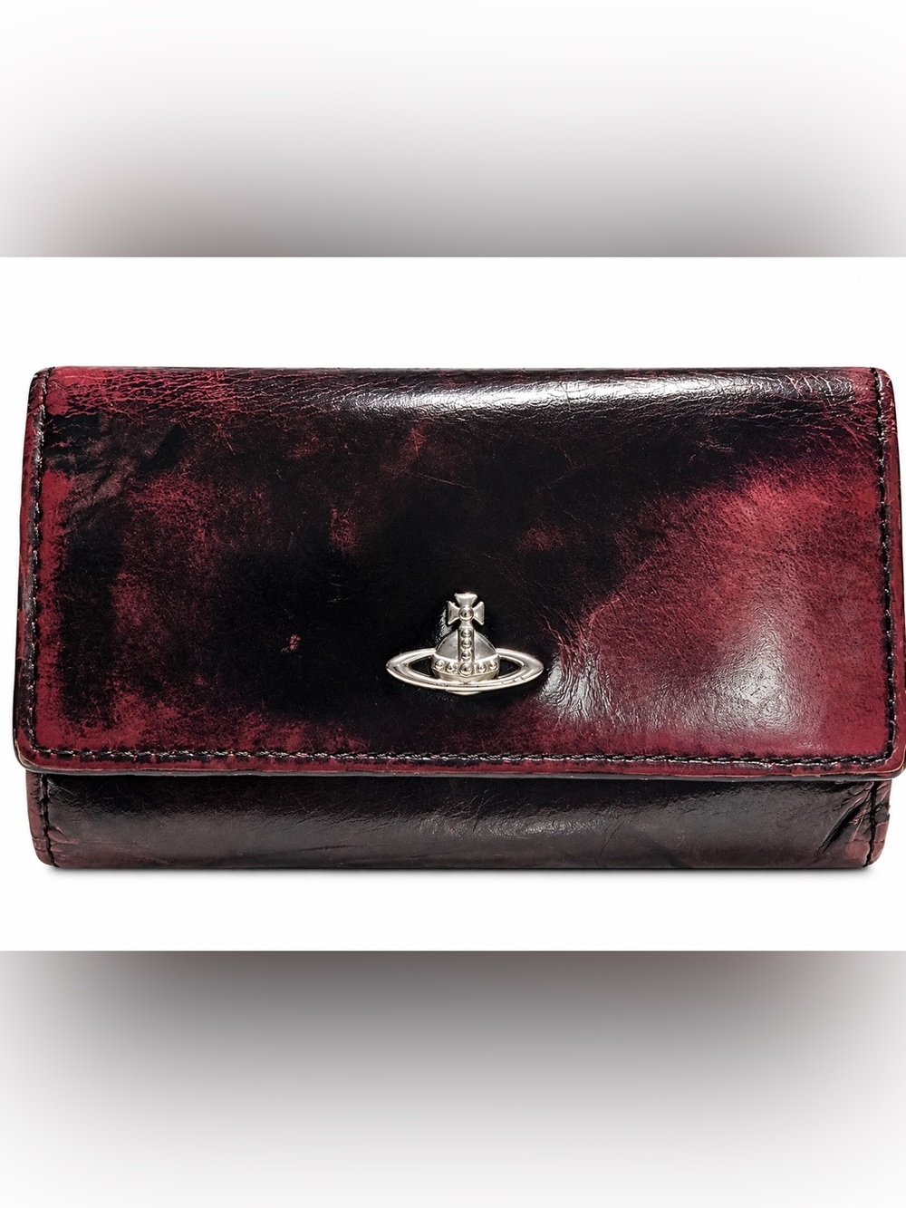 Vivienne Westwood Dark Burgundy and Black Leather Wallet with Silver Orb